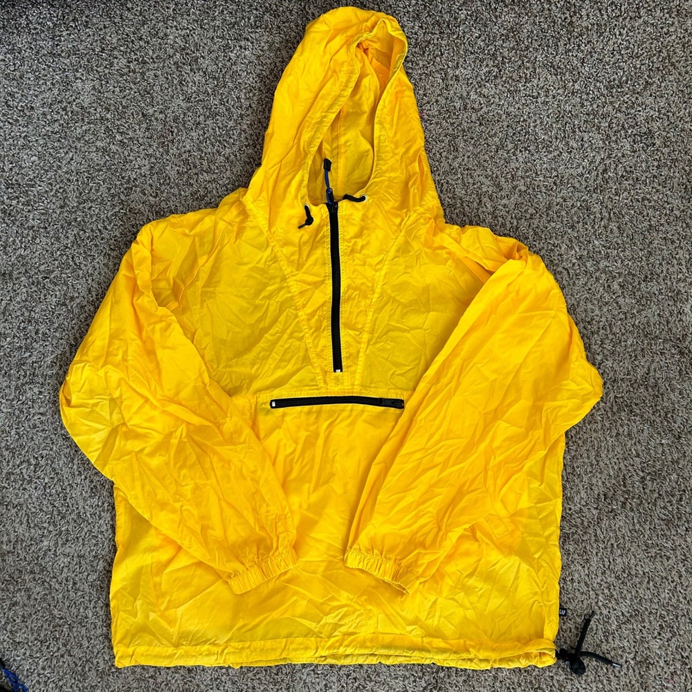 Gap Anorak Windbreaker Mens XL Yellow Good Packable Hooded Quarter Zip Vintage